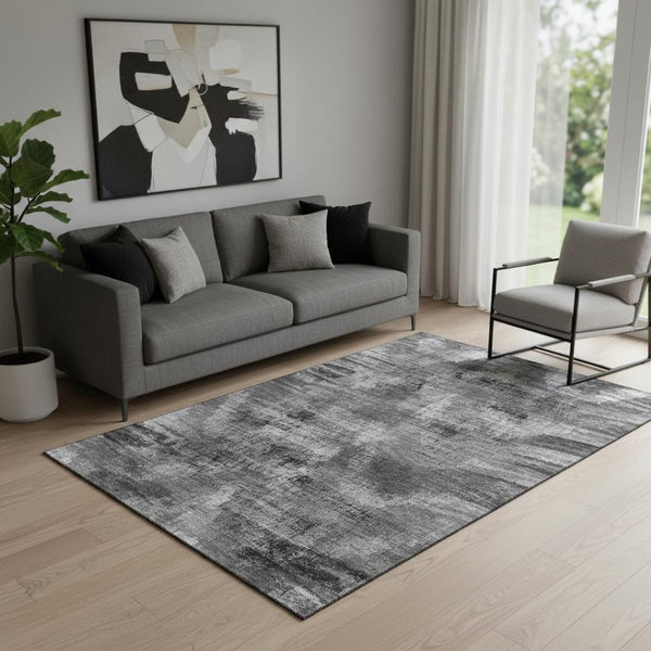 HomeRoots 5' X 8' Gray And Silver Abstract Area Rug - Washable, Stain Resistant, UV Protected for Busy Homes 665491
