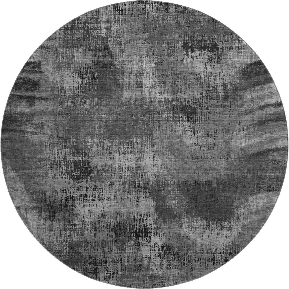 HomeRoots 8' Gray and Silver Abstract Round Rug – Washable, UV-Protected, Soft Polyester for High-Traffic Areas 665492