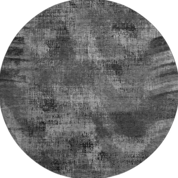 HomeRoots 8' Gray and Silver Abstract Round Rug – Washable, UV-Protected, Soft Polyester for High-Traffic Areas 665492