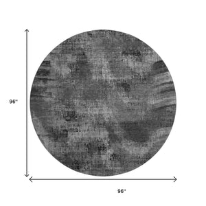 HomeRoots 8' Gray and Silver Abstract Round Rug – Washable, UV-Protected, Soft Polyester for High-Traffic Areas 665492