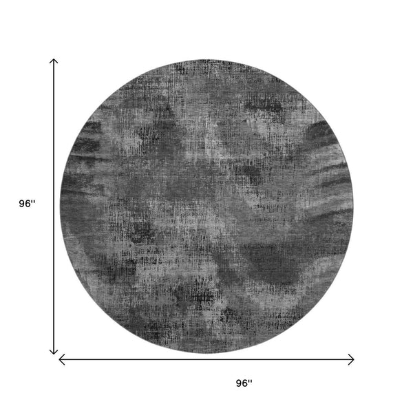 HomeRoots 8' Gray and Silver Abstract Round Rug – Washable, UV-Protected, Soft Polyester for High-Traffic Areas 665492