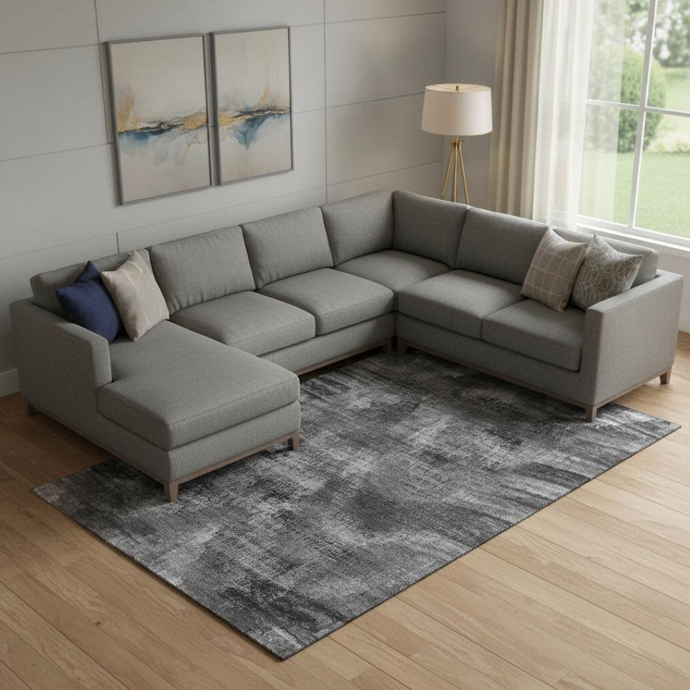 HomeRoots 8' X 10' Gray and Silver Abstract Area Rug - Washable, UV-Protected, Stylish for High-Traffic Spaces 665493