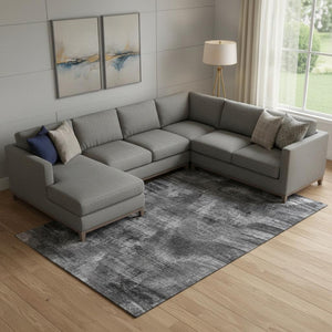 HomeRoots 8' X 10' Gray and Silver Abstract Area Rug - Washable, UV-Protected, Stylish for High-Traffic Spaces 665493