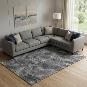 HomeRoots 9' X 12' Gray & Silver Abstract Area Rug - Washable, Stain-Resistant, UV Protected for Busy Homes 665494