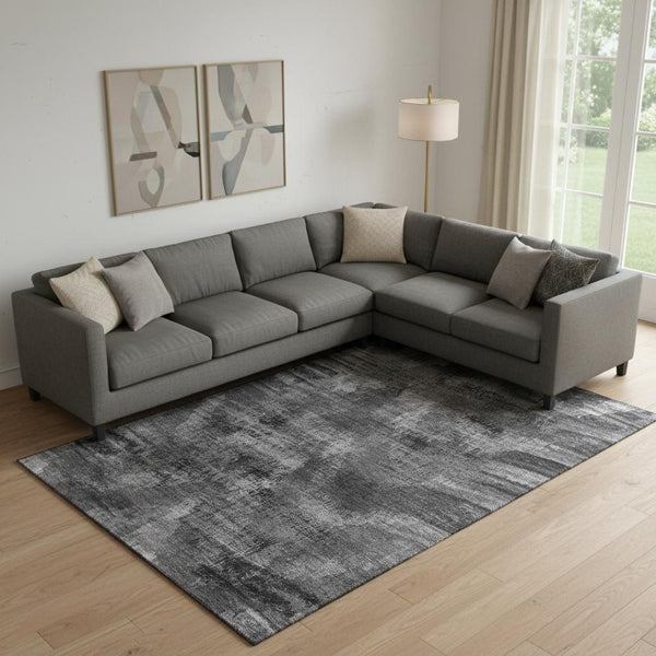 HomeRoots 10' X 14' Gray & Silver Abstract Washable Area Rug - Durable, Stylish, UV-Protected for Homes 665495