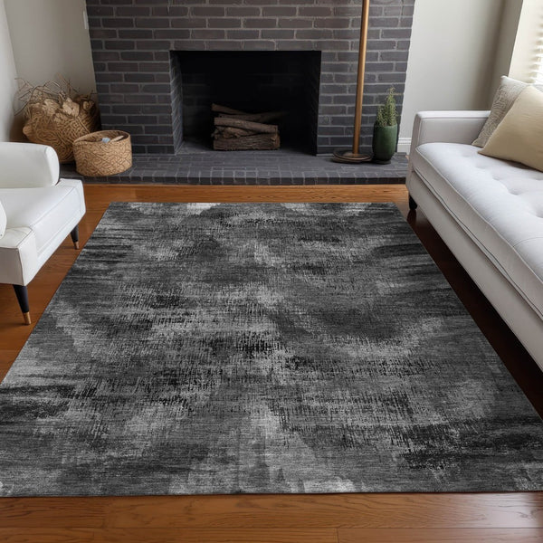 HomeRoots 10' X 14' Gray & Silver Abstract Washable Area Rug - Durable, Stylish, UV-Protected for Homes 665495