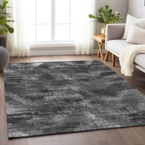 HomeRoots 10' X 14' Gray & Silver Abstract Washable Area Rug - Durable, Stylish, UV-Protected for Homes 665495