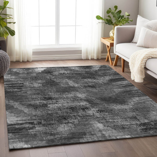 HomeRoots 10' X 14' Gray & Silver Abstract Washable Area Rug - Durable, Stylish, UV-Protected for Homes 665495