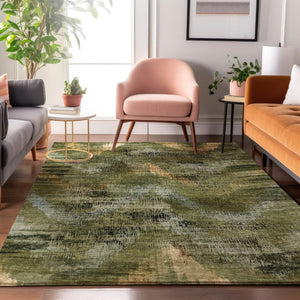 HomeRoots 5' X 8' Washable Olive Green, Gold & Charcoal Abstract Area Rug – UV Protected, Stain-Resistant Style 665497