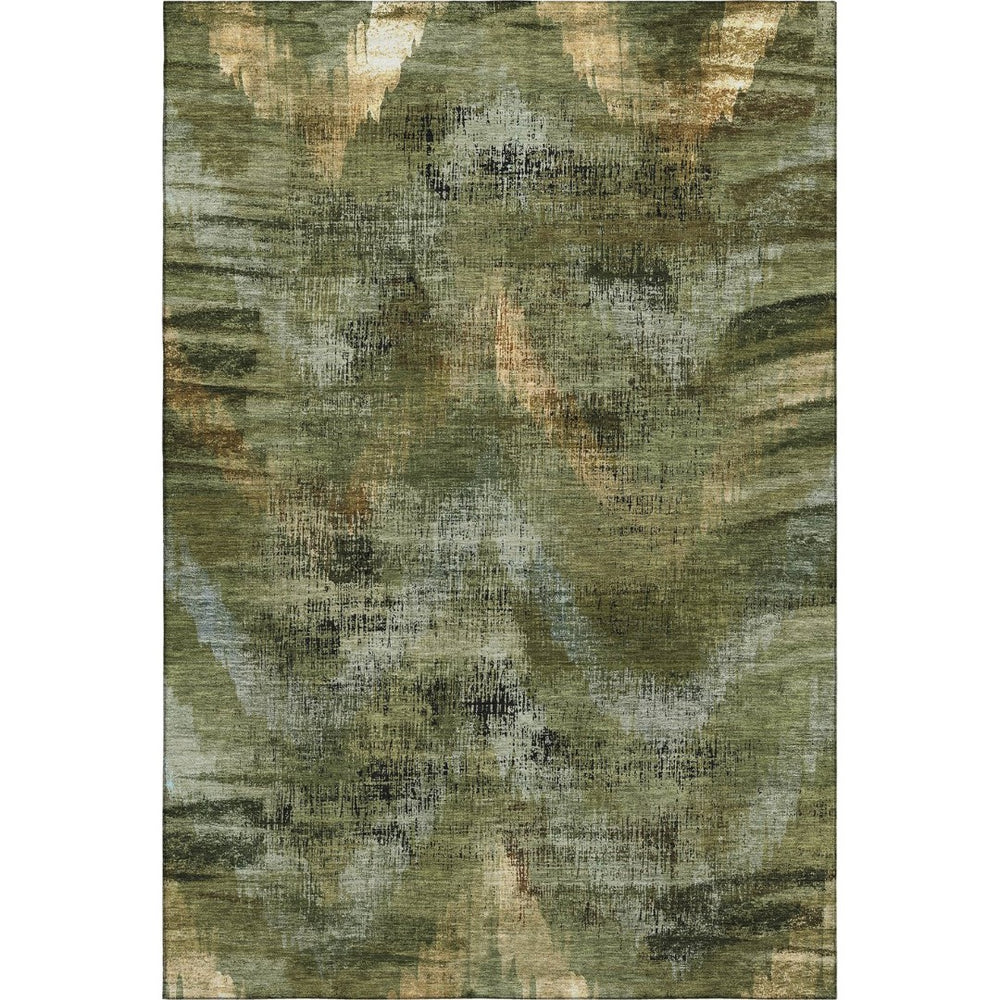 HomeRoots 5' X 8' Washable Olive Green, Gold & Charcoal Abstract Area Rug – UV Protected, Stain-Resistant Style 665497