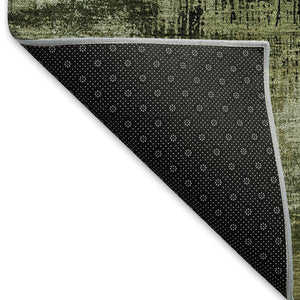 HomeRoots 5' X 8' Washable Olive Green, Gold & Charcoal Abstract Area Rug – UV Protected, Stain-Resistant Style 665497