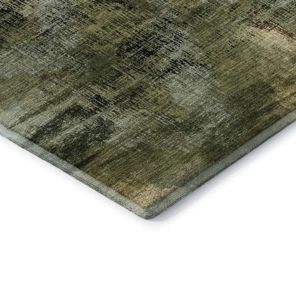 HomeRoots 5' X 8' Washable Olive Green, Gold & Charcoal Abstract Area Rug – UV Protected, Stain-Resistant Style 665497