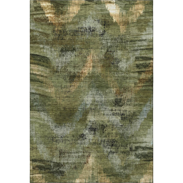 HomeRoots 5' X 8' Washable Olive Green, Gold & Charcoal Abstract Area Rug – UV Protected, Stain-Resistant Style 665497