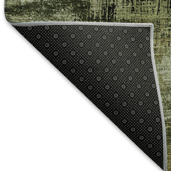 HomeRoots 8' X 10' Washable Olive Green, Gold & Charcoal Abstract Area Rug with UV Protection for Heavy Use 665499