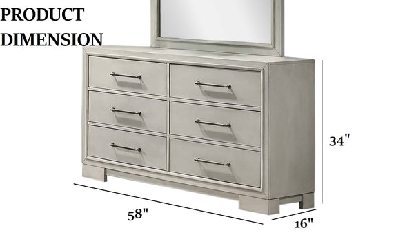 English Elm Modern Farmhouse Six Drawer Dresser Antique White Wood Finish with Silver Hardware B011P448744