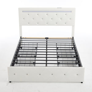 English Elm Full Size Pu Leather Storage Bed with Rgb Led Headboard and Charging Station White W5722P462437