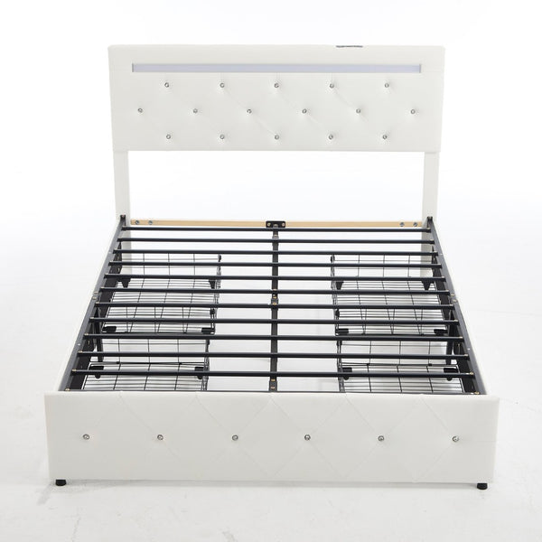 English Elm Full Size Pu Leather Storage Bed with Rgb Led Headboard and Charging Station White W5722P462437