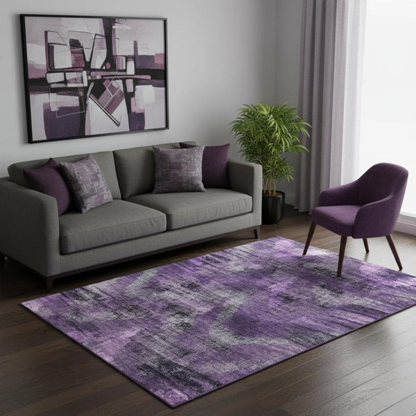 HomeRoots 5' X 8' Purple and Gray Abstract Area Rug - Stain Resistant, UV Protected, Soft Durable Design for Homes 665503