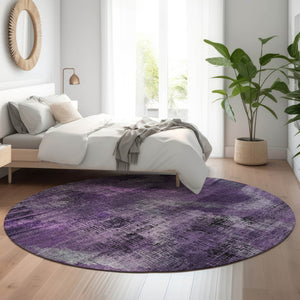 HomeRoots 8' Purple And Gray Abstract Washable Round Rug - Durable, UV-Protected, Stain-Resistant Design! 665504