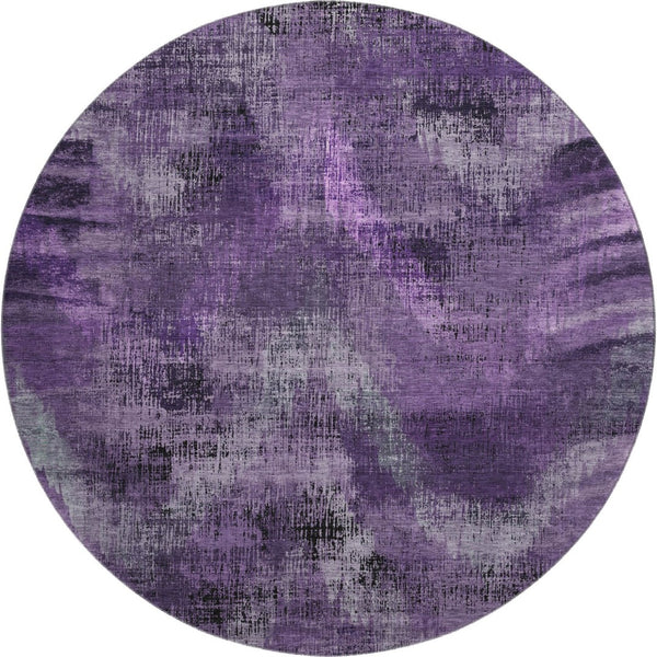 HomeRoots 8' Purple And Gray Abstract Washable Round Rug - Durable, UV-Protected, Stain-Resistant Design! 665504