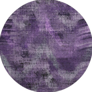 HomeRoots 8' Purple And Gray Abstract Washable Round Rug - Durable, UV-Protected, Stain-Resistant Design! 665504