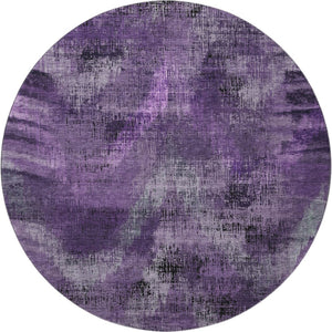 HomeRoots 8' Purple And Gray Abstract Washable Round Rug - Durable, UV-Protected, Stain-Resistant Design! 665504