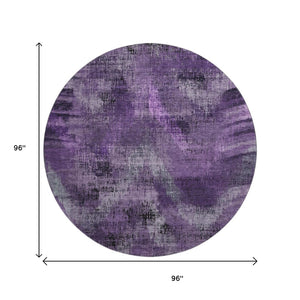 HomeRoots 8' Purple And Gray Abstract Washable Round Rug - Durable, UV-Protected, Stain-Resistant Design! 665504