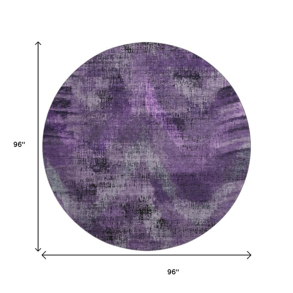 HomeRoots 8' Purple And Gray Abstract Washable Round Rug - Durable, UV-Protected, Stain-Resistant Design! 665504