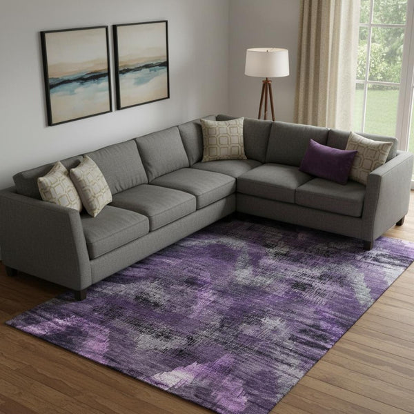 HomeRoots 8' X 10' Purple and Gray Abstract Washable Area Rug - Modern, Durable, UV-Protected for High-Traffic Rooms 665505