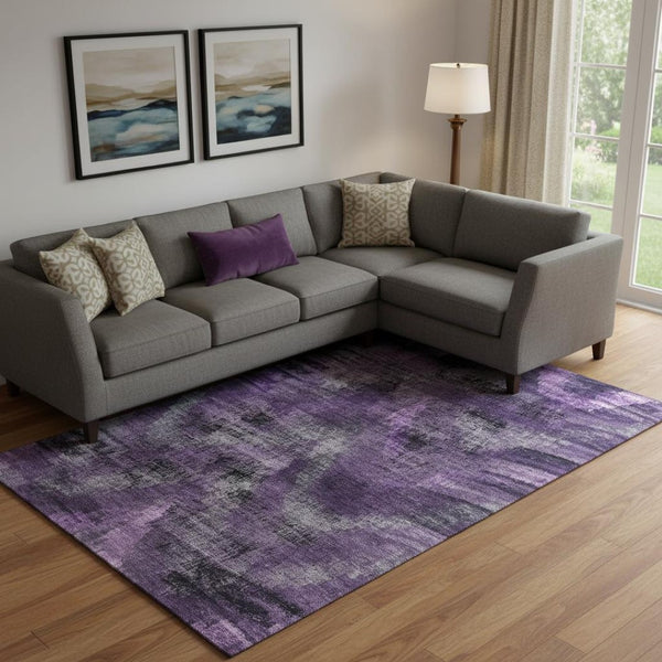 HomeRoots 9' X 12' Purple and Gray Abstract Washable Area Rug - Stylish, Stain-Resistant, and UV Protected! 665506