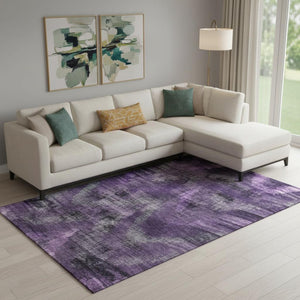 HomeRoots 10' X 14' Purple and Gray Abstract Area Rug - Washable, UV-Protected, Modern Design for High Traffic Areas 665507