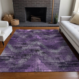 HomeRoots 10' X 14' Purple and Gray Abstract Area Rug - Washable, UV-Protected, Modern Design for High Traffic Areas 665507