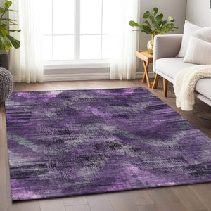 HomeRoots 10' X 14' Purple and Gray Abstract Area Rug - Washable, UV-Protected, Modern Design for High Traffic Areas 665507
