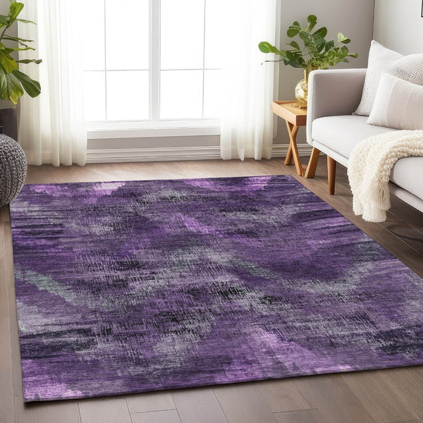HomeRoots 10' X 14' Purple and Gray Abstract Area Rug - Washable, UV-Protected, Modern Design for High Traffic Areas 665507