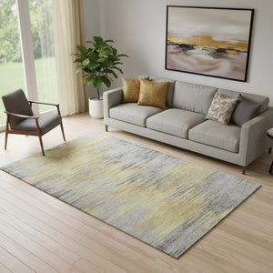 HomeRoots 5' X 8' Gold and Gray Abstract Area Rug - Washable, UV Protected, Durable for High-Traffic Spaces 665521