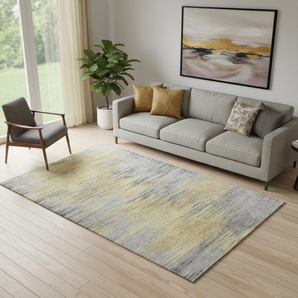 HomeRoots 5' X 8' Gold and Gray Abstract Area Rug - Washable, UV Protected, Durable for High-Traffic Spaces 665521