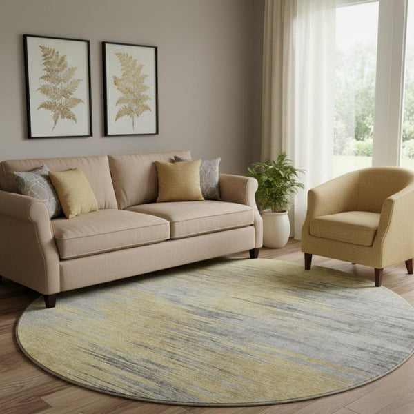HomeRoots 8' Gold and Gray Abstract Washable Round Rug - Stylish, Durable, and Family-Friendly Design for Your Home 665522