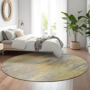 HomeRoots 8' Gold and Gray Abstract Washable Round Rug - Stylish, Durable, and Family-Friendly Design for Your Home 665522