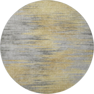 HomeRoots 8' Gold and Gray Abstract Washable Round Rug - Stylish, Durable, and Family-Friendly Design for Your Home 665522