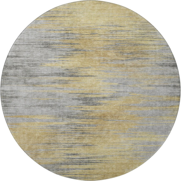 HomeRoots 8' Gold and Gray Abstract Washable Round Rug - Stylish, Durable, and Family-Friendly Design for Your Home 665522