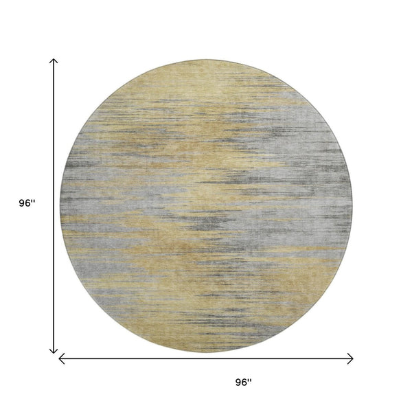 HomeRoots 8' Gold and Gray Abstract Washable Round Rug - Stylish, Durable, and Family-Friendly Design for Your Home 665522