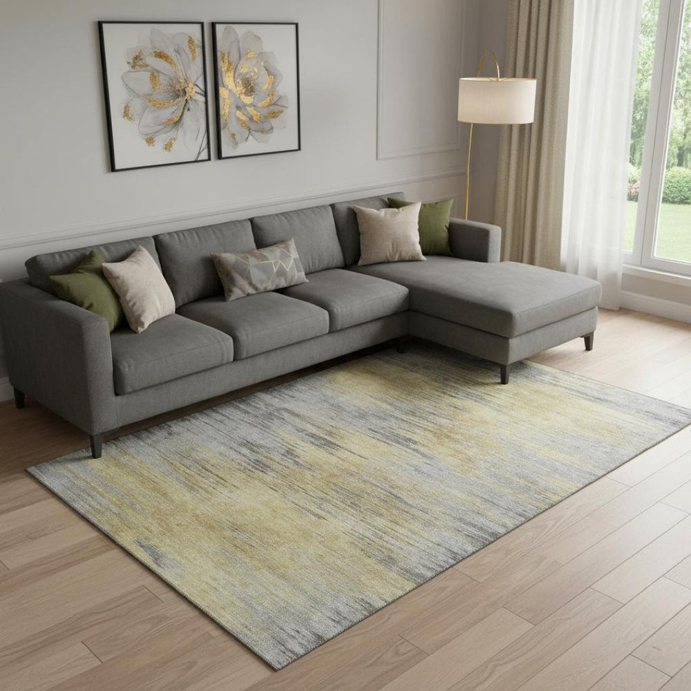 HomeRoots 8' X 10' Gold and Gray Abstract Washable Area Rug - Stylish, UV Protected, Perfect for Busy Homes 665523