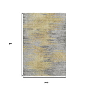 HomeRoots 9' X 12' Gold And Gray Abstract Area Rug - Durable, Washable, UV-Protected for High-Traffic Spaces 665524