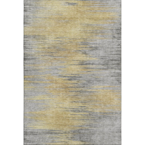HomeRoots 9' X 12' Gold And Gray Abstract Area Rug - Durable, Washable, UV-Protected for High-Traffic Spaces 665524