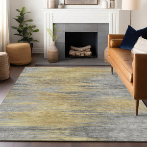 HomeRoots 9' X 12' Gold And Gray Abstract Area Rug - Durable, Washable, UV-Protected for High-Traffic Spaces 665524