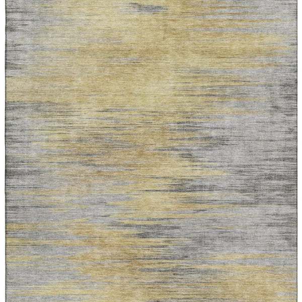 HomeRoots 9' X 12' Gold And Gray Abstract Area Rug - Durable, Washable, UV-Protected for High-Traffic Spaces 665524