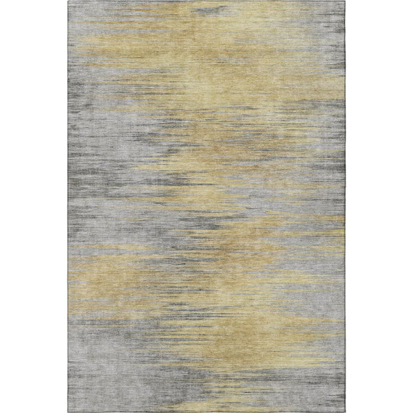 HomeRoots 9' X 12' Gold And Gray Abstract Area Rug - Durable, Washable, UV-Protected for High-Traffic Spaces 665524