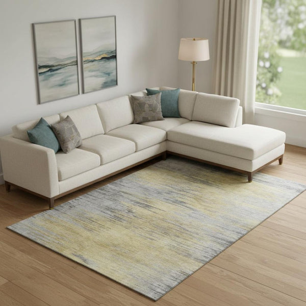 HomeRoots 10' Gold and Gray Abstract Washable Area Rug - UV Protected, Stain Resistant, Modern Elegance for Homes 665525