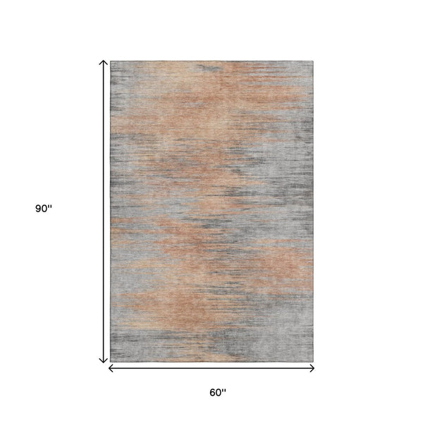 HomeRoots 5' X 8' Salmon And Gray Abstract Area Rug - Stylish, Washable, UV Protected for Modern Homes 665533