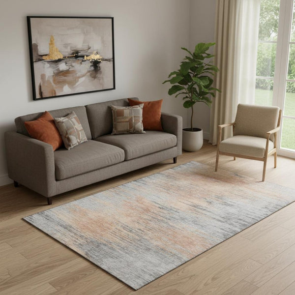 HomeRoots 5' X 8' Salmon And Gray Abstract Area Rug - Stylish, Washable, UV Protected for Modern Homes 665533